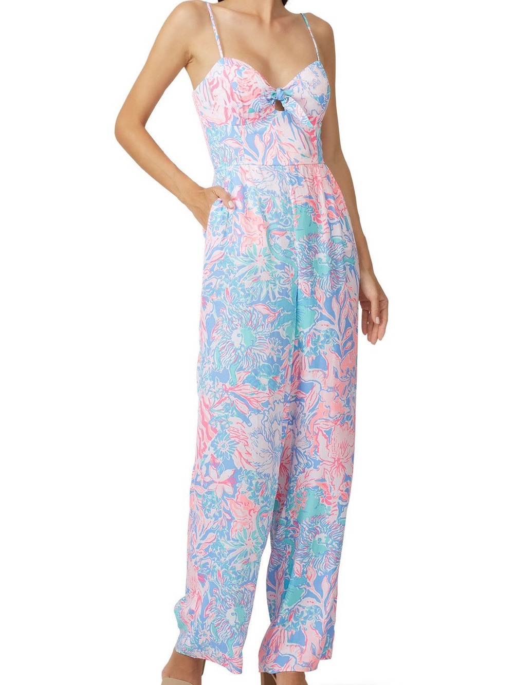 Bente Jumpsuit by Lilly Pulitzer featuring a vibrant pink and blue floral print